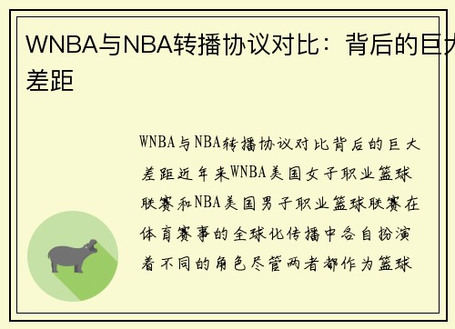 WNBA与NBA转播协议对比：背后的巨大差距