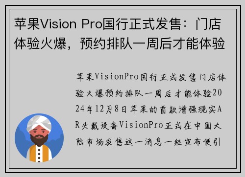 苹果Vision Pro国行正式发售：门店体验火爆，预约排队一周后才能体验(apple vision)
