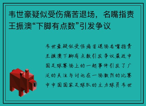 韦世豪疑似受伤痛苦退场，名嘴指责王振澳“下脚有点数”引发争议