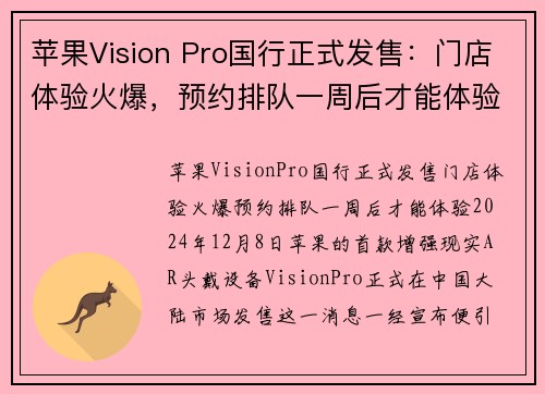 苹果Vision Pro国行正式发售：门店体验火爆，预约排队一周后才能体验(apple vision)